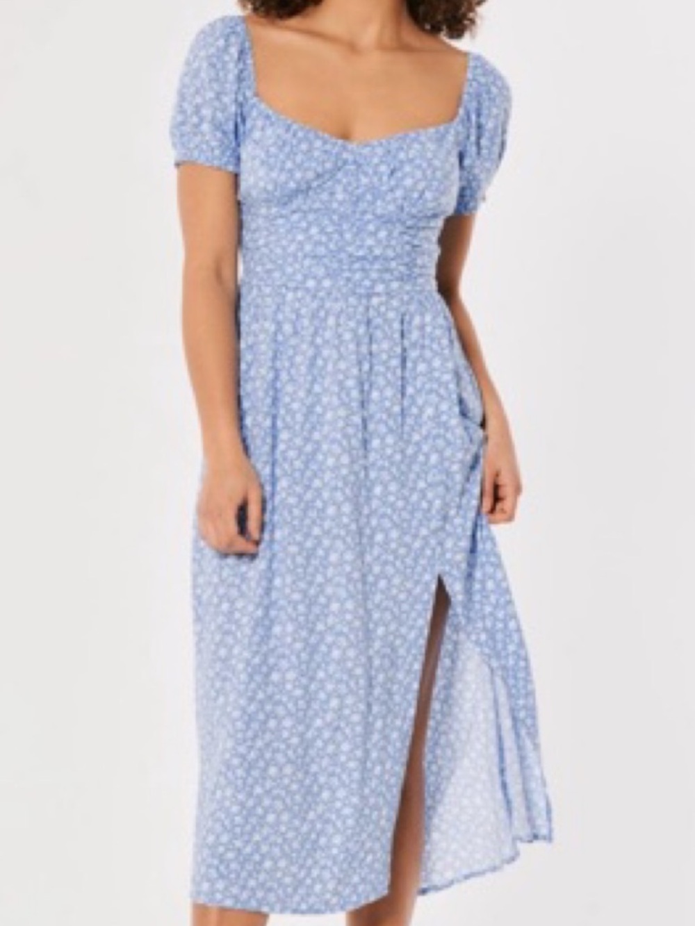 Hollister NEW Light Blue Floral Sweetheart Midi Dress